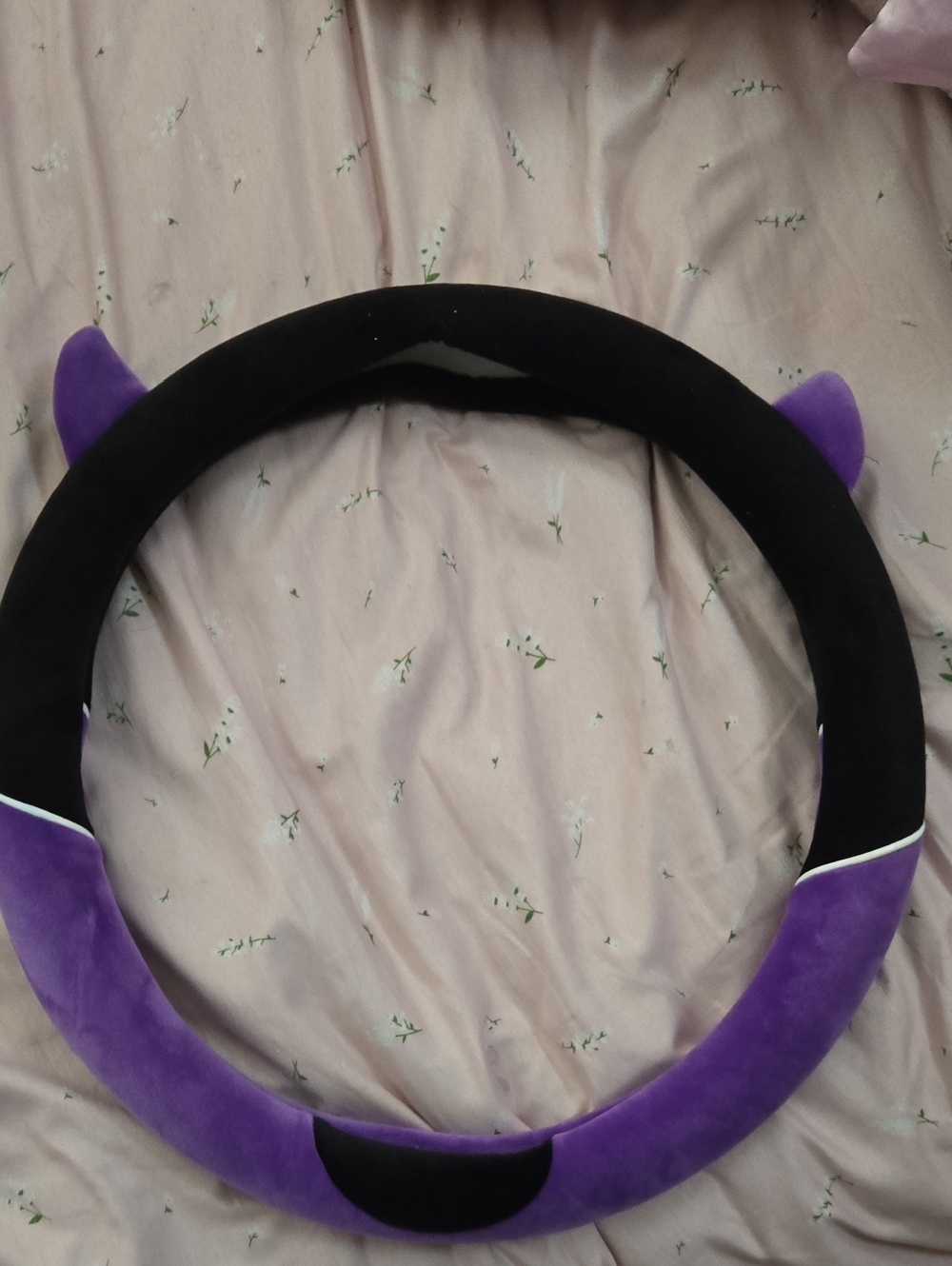 Plush Purple & Black Devil Ear Steering Wheel Cover